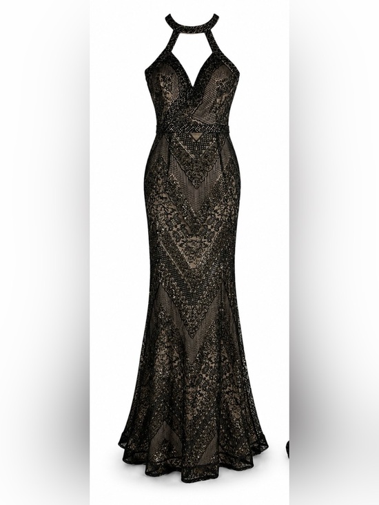 Invito Dresses & Skirts - INVITO Haute Couture Black Sequin Beaded Chevron Mermaid Gown IT 42 US Small